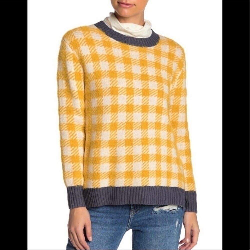 NEW SUSINA Buffalo Checkered Yellow Plaid Sweater